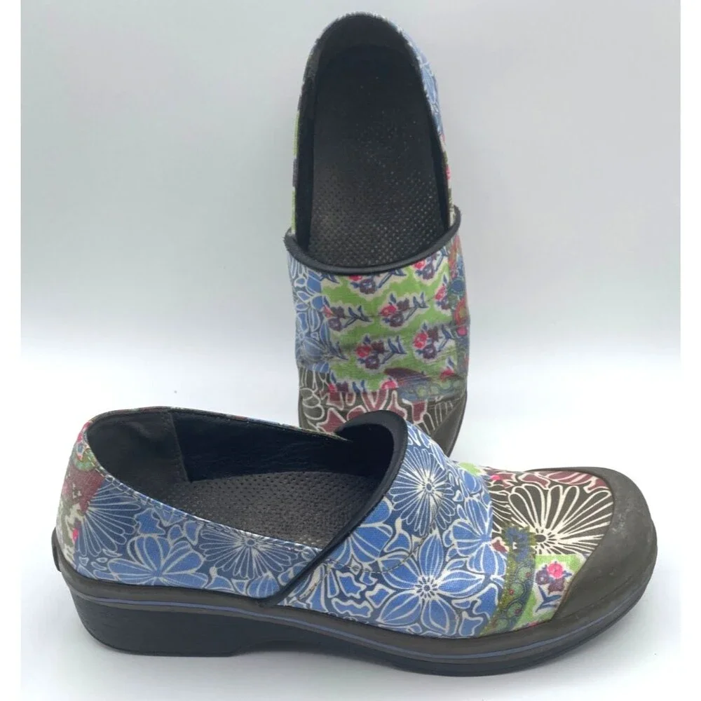 Dansko Women's 40 Vegan Volley Clogs Multi Colored Patchwork Mules Nursing